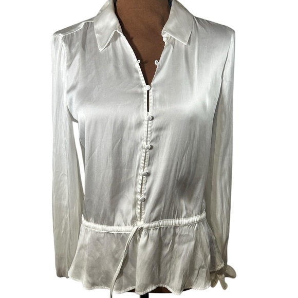 PAIGE White Satin Long Sleeve Peplum Blouse - Picture 2 of 7